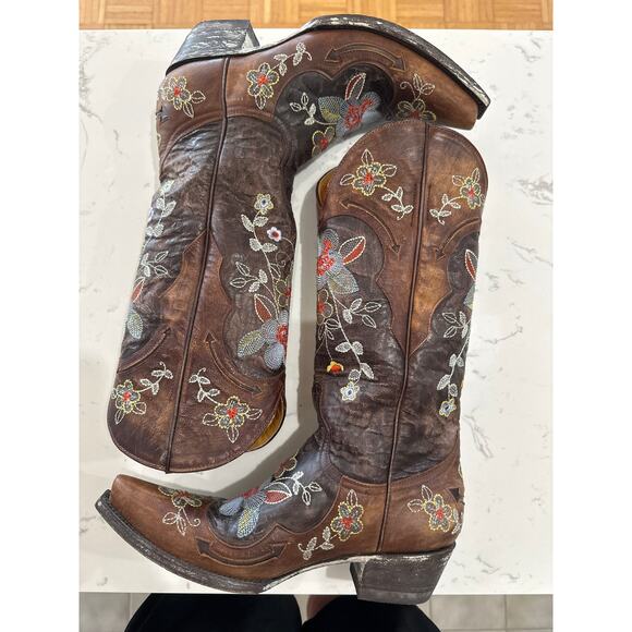 Old Gringo Women's Bonnie Embroidered Floral Choc/Brass Cowboy Boot,NIB,Size 6.5 - Picture 2 of 9